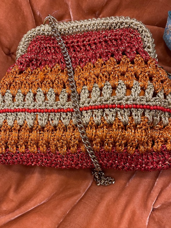 Free People Handbags - Free People Crocheted Crossbody Bag in Red, Orange, Tan